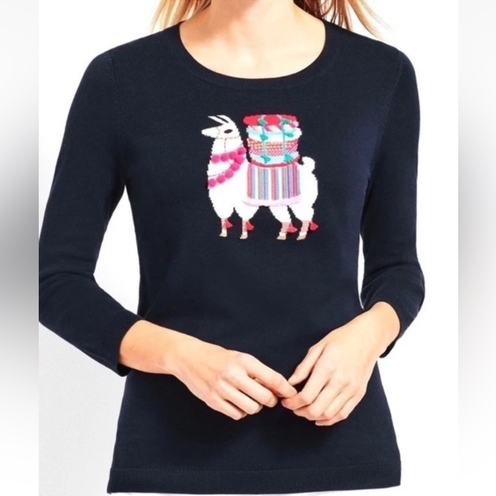 Talbots NEW women’s petite alpaca embellished crew neck 3/4 sleeve sweater navy - Picture 1 of 7